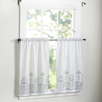 Lakeside Farmhouse Window Curtain Tiers with Country Icons - 28"W x 36"L - 2 Pieces