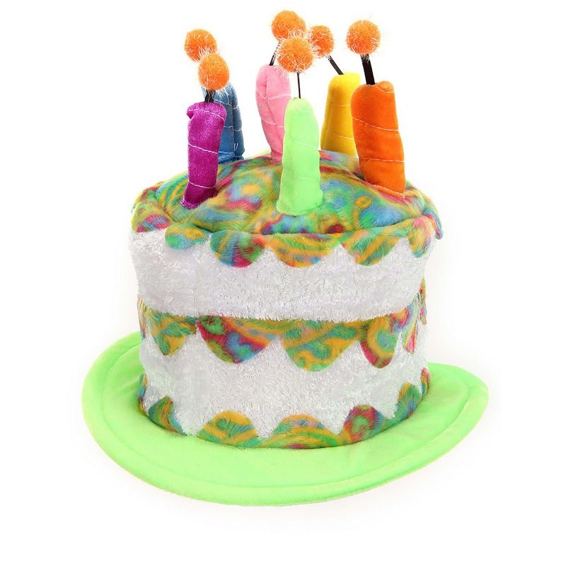 HalloweenCostumes.com    Adult Plush Rainbow Birthday Cake Hat, Multicolored, 3 of 5