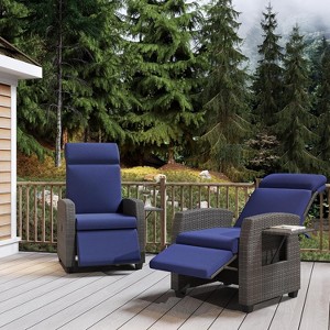 Outdoor Recliner with Adjustable Backrest and Footrest, PE Wicker Patio Reclining Lounge Chair with Flip-Up Table Air Pump 155° Lay Flat - 1 of 4