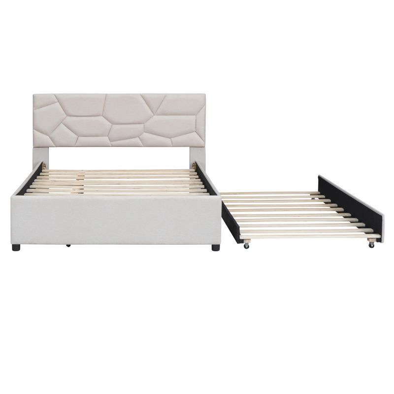 Upholstered Platform Bed with Brick Pattern Headboard and Trundle Bed-ModernLuxe, 5 of 11