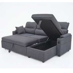 Aukfa Convertible Pull Out Sofa Bed, L-Shaped Sectional Sofa with USB Ports/Cup Holders/Storage Chaise for Living Room/Bedroom - 1 of 4