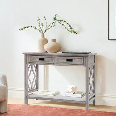 Gray Wood Console Table with Storage and Shelf