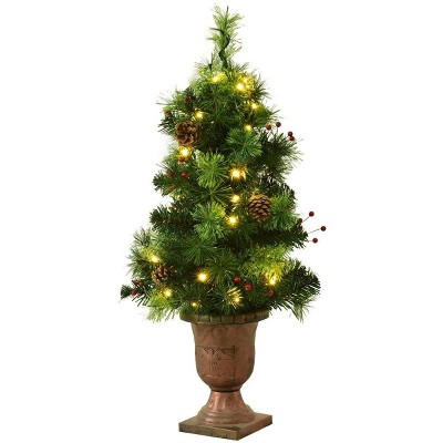 Tangkula 4'Warm White Lighting Christmas Entrance Tree Doorway Pre-Lit Decoration w/ 60 LED Lights Berries Pine Cones