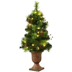 Tangkula 4'Warm White Lighting Christmas Entrance Tree Doorway Pre-Lit Decoration w/ 60 LED Lights Berries Pine Cones - 1 of 4