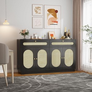 60" Rattan Sideboard with 4 Doors & 2 Drawers, Buffet Cabinet with Adjustable Shelves for Dining Room, Living Room, Entryway Storage - 1 of 4