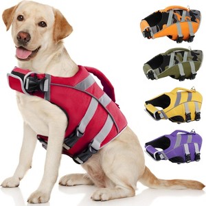 Kuoser Dog Life Jacket with Reflective Stripes, Adjustable High Visibility Dog Life Vest Ripstop with High Flotation Swimsuit - 1 of 4