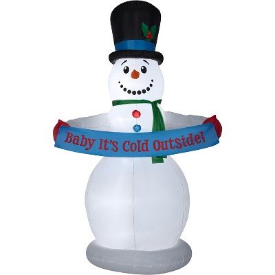 Gemmy Animated Christmas Airblown Inflatable Snowman w/Banner, 8 ft Tall, white