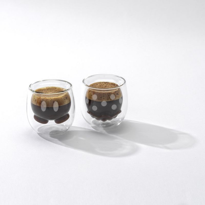 JoyJolt Disney Mickey Pants & Minnie Skirt Double Wall Mugs - 2 oz - Set of 2 Small Double Wall Glass Coffee, 2 of 9