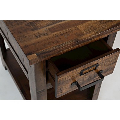Cannon Valley Distressed Brown Acacia Wood Side Table with Storage