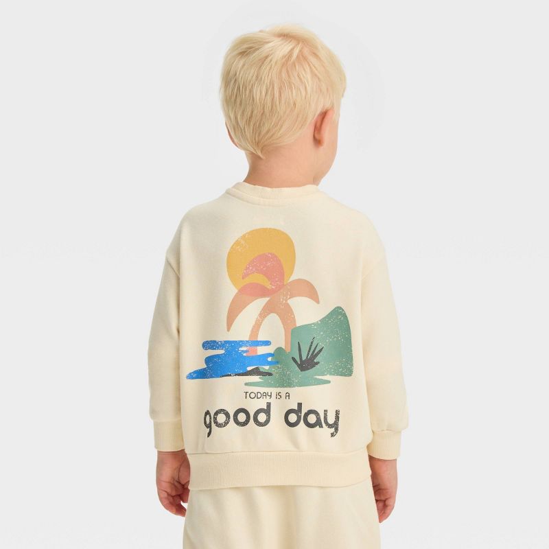 Grayson Mini Toddler Boys' French Terry Crew Neck Sweatshirt - Off-White, 2 of 6