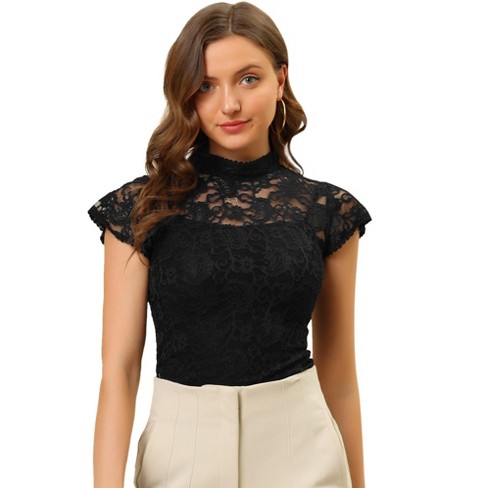 Allegra K Women's Elegant Floral Lace Short Sleeve Keyhole Back