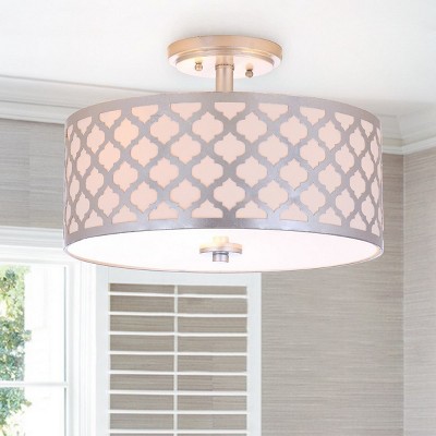 Silver Glass Drum Shade Semi Flush Mount Light