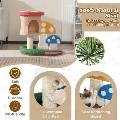 Whimsical Mushroom Cat Tree with Sisal Scratching Post
