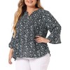 Agnes Orinda Women's Plus Size Pleated Ruffle 3/4 Sleeves Pintuck V Neck Floral Blouses - 2 of 4