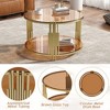 Glass Coffee Table Round Center Table Cocktail Table Accent Table Sofa Table with Gold Metal Drum Frame, Transparent/Black/Brown-ModernLuxe - 4 of 4