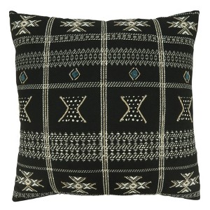 Saro Lifestyle Embroidered Mudcloth Design Throw Pillow with Down Filling, 20", Black - 1 of 3