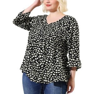 Agnes Orinda Women's Plus Size Babydoll Peplum High Low Hem V Neck 3/4 Sleeve Trendy Tops - 1 of 4