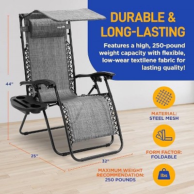Gray Steel Mesh Zero Gravity Lounger Set with Canopy and Pillows