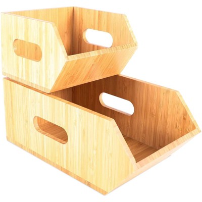 Farmlyn Creek 2 Pack Stackable Bamboo Storage Box, Kitchen Organizer