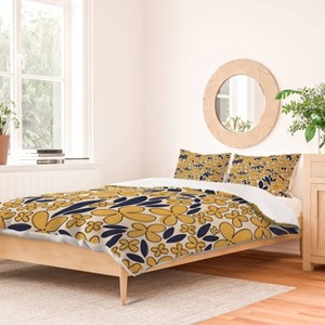 Deny Designs Full/Queen Alisa Galitsyna Four Leaf Flower Pattern Duvet Cover and Pillow Sham Set Yellow: Woven Polyester, 300 Thread Count, Zippered - 1 of 4