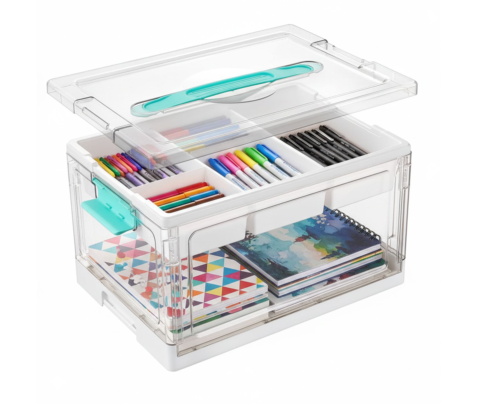 SpaceAid 24 QT Clear Craft Storage Bin with Removable Tray & Dividers, Ideal Containers for Craft and Art Supplies