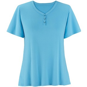Collections Etc Super Soft V-Neck Henley Short Sleeve Pajama Top - 1 of 4