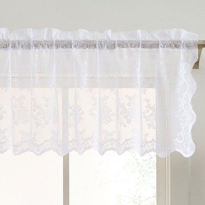 HLC.ME Jolene Floral Rod Pocket Lace Sheer Short Valance for Small Windows, Kitchen and Bathroom - 54 W x 18 L