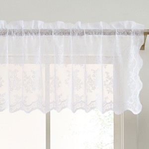 HLC.ME Jolene Floral Rod Pocket Lace Sheer Short Valance for Small Windows, Kitchen and Bathroom - 54 W x 18 L - 1 of 4