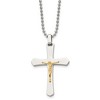 Chisel Stainless Steel Polished with 14k Gold Accent Crucifix Pendant on a 22" Ball Chain Necklace - 2 of 4