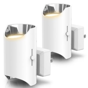 YANSUN 2-Pack 1W White Plug-In Night Lights, Cylindrical Up-Down Wall Lamps, Sliding Dimming, Warm 3000K - 1 of 1
