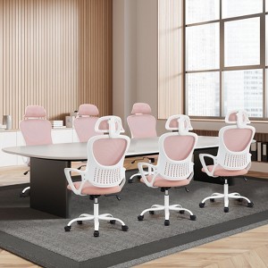 FURNIinspire Task And Office Chairs High-Back Mesh Rolling Work Task Chairs With Wheels And Adjustable Headrests, Fixed Arms, Pink, 25"*27"*53" - 1 of 4