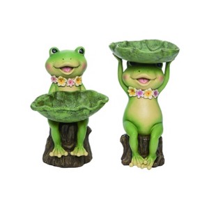 Transpac Resin Green Frogs W/Lily Pad Bird Feeder Set of 2 Home and Garden Decorations - 1 of 1
