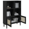 vidaXL SENJA Solid Pine Wood Bookcase - Black, Rattan Look Surface, Ample Storage Space - 4 of 4