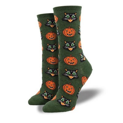 Novelty Socks 16.0" Vintage Halloween Womens Socks Black Cat Pumpkins Socksmith  -  Socks