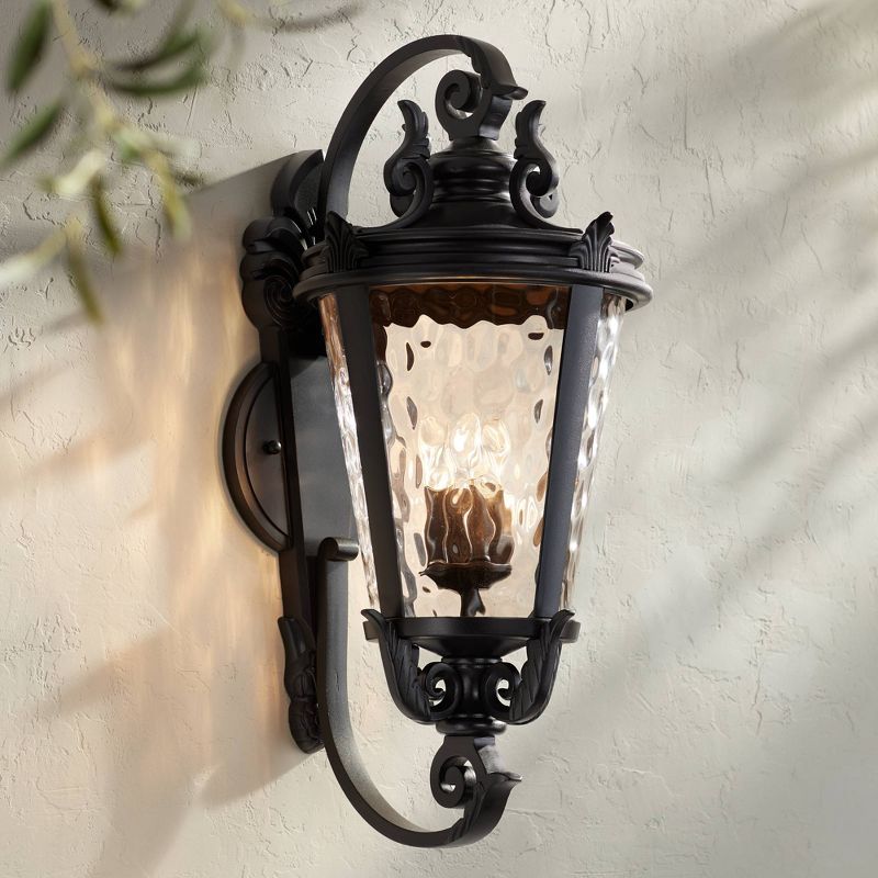 John Timberland Casa Marseille Vintage Rustic Outdoor Wall Light Fixture Textured Black 36" Clear Hammered Glass for Post Exterior Barn Deck House, 2 of 9