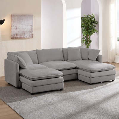 Mjkone 101'' U-Shaped Modular Sectional Sofa, 5-Seat Cloud Couch with 2 Ottomans, Modern Chenille Sofa Sleeper Deep Seat Couches