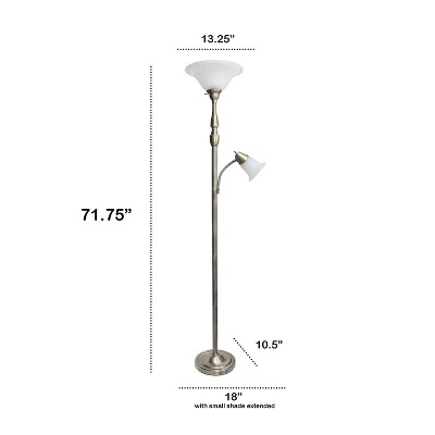 Antique Brass Adjustable Torchiere Floor Lamp with Marble Glass Shades