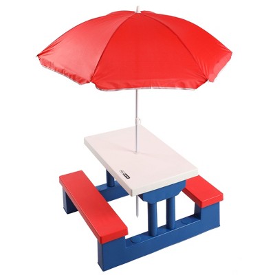 HolaHatha 2-in-1 Kids Picnic Table with Folding Bench & Adjustable Umbrella, Indoor or Outdoor Activity Set for Backyard or Patio, Multicolor