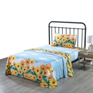 Marcielo Kids Cotton Sunflower Bed Sheet for Girls Teens Children - 1 of 4
