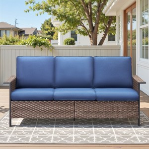 Belord Outdoor Couch Wicker Patio Sofa, All Weather Brown Wicker Rattan 3 Seater Sofa High Back Couch with Deep Seating for Porch Deck - 1 of 4