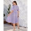 Coolmee Women's Plus Size Midi Dress Casual Floral V Neck Short Sleeve Pleated Flowy Sundress - 2 of 4