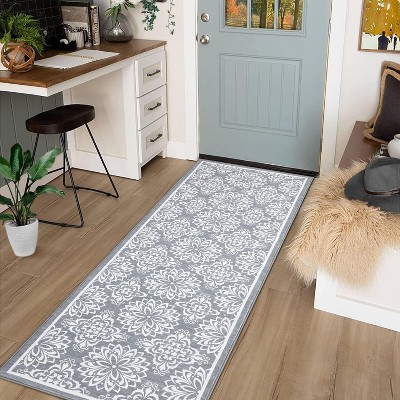 Washable Hallway Runner Rug Machine Washable Modern Floral Low Pile Area Rug with Rubber Backing Foldable Carpet