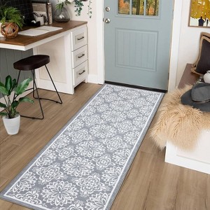 Washable Hallway Runner Rug Machine Washable Modern Floral Low Pile Area Rug with Rubber Backing Foldable Carpet - 1 of 4