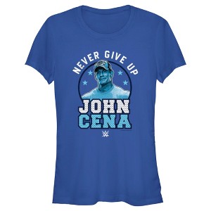 Juniors Womens WWE John Cena Never Give Up Blue Logo T-Shirt - 1 of 4