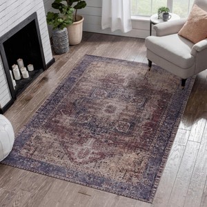 KWPZQEB Washable Area Rug, Ultra Soft Area Rug with Non-Slip Backing & Durable Edge Binding, Vintage Large Rugs for Living Room, Bedroom, Burgundy - 1 of 4
