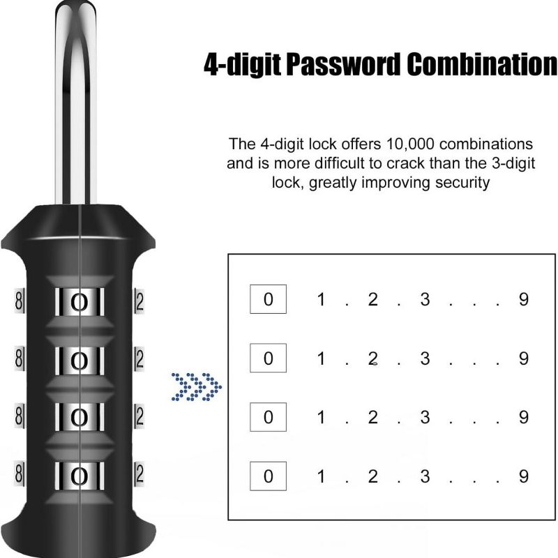 Maison Products Combination Lock Waterproof 4 Digit Padlock with Combination Code - Combination Lock for Door, Tool Boxes, School Lockers, Gym, 4 of 7