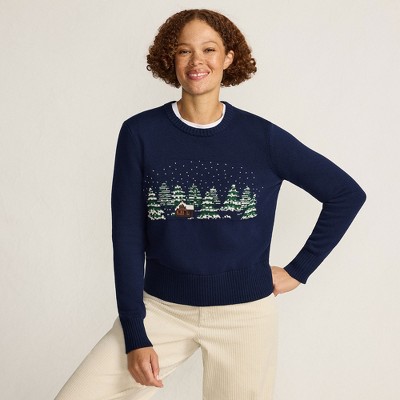 Lands' End Women's Plus Size Drifter Modern Jacquard Crew Neck Sweater