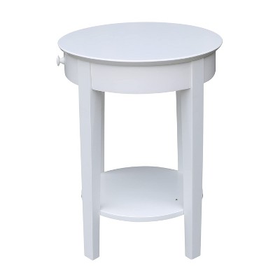 Elegant Round White Parawood Accent Table with Drawer and Shelf