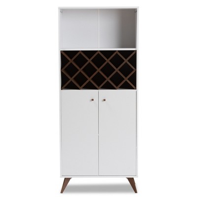Serafino White and Walnut Mid-Century Modern Wine Cabinet