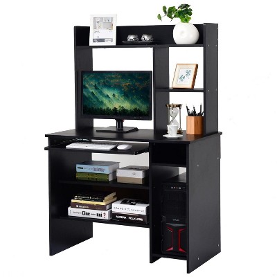 Costway Computer Desk PC Laptop Study Table Bookcase Workstation Shelves&Keyboard Tray